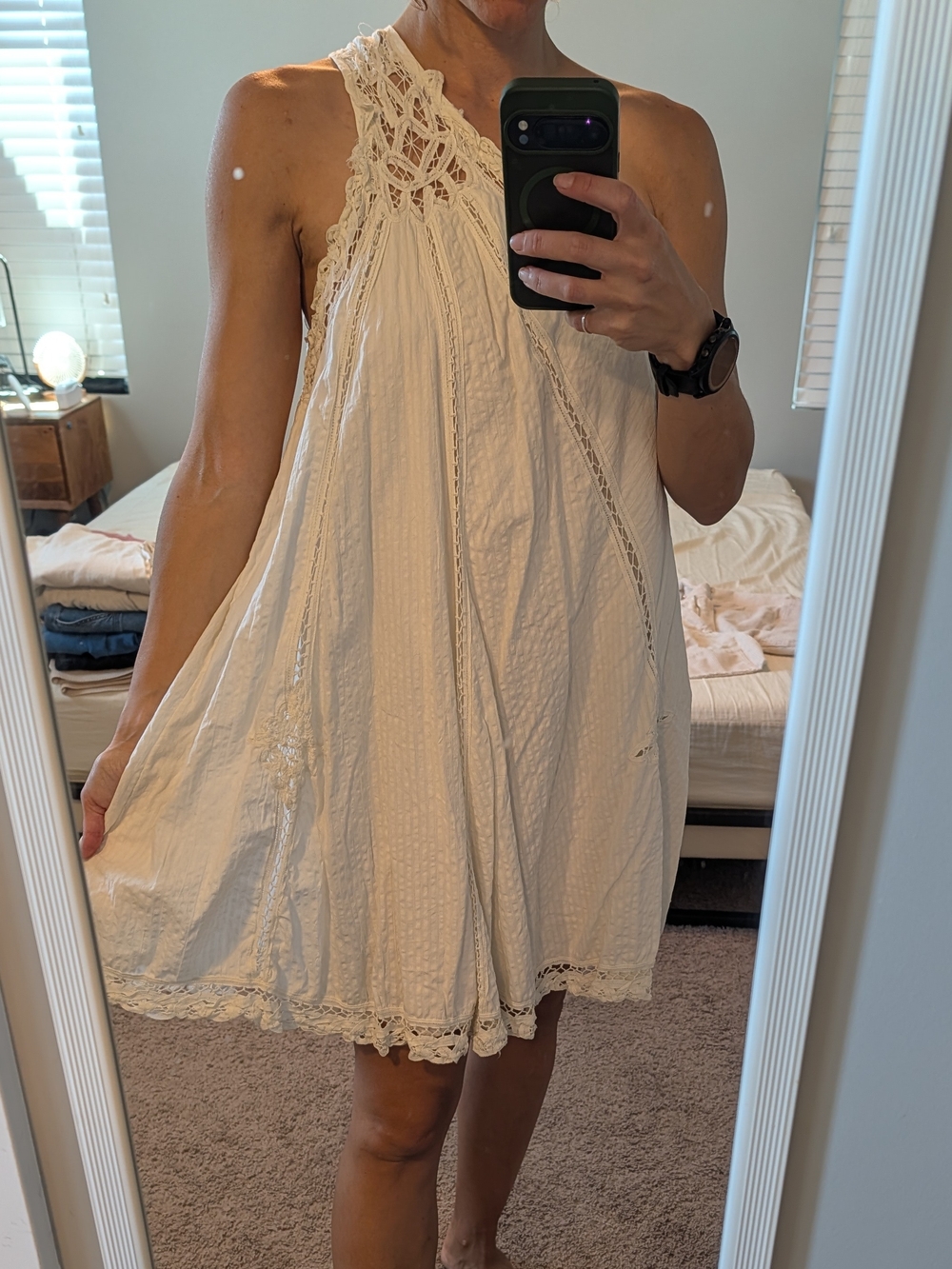 Free People Cream Crochet-Trim One-Shoulder Dress